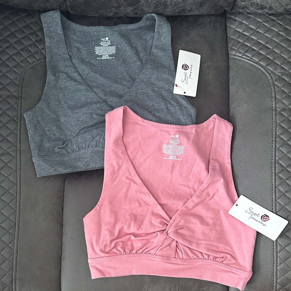Secret Treasures Pink and Gray Twist Front Bra Sleep Casual 2 Bras XS New
